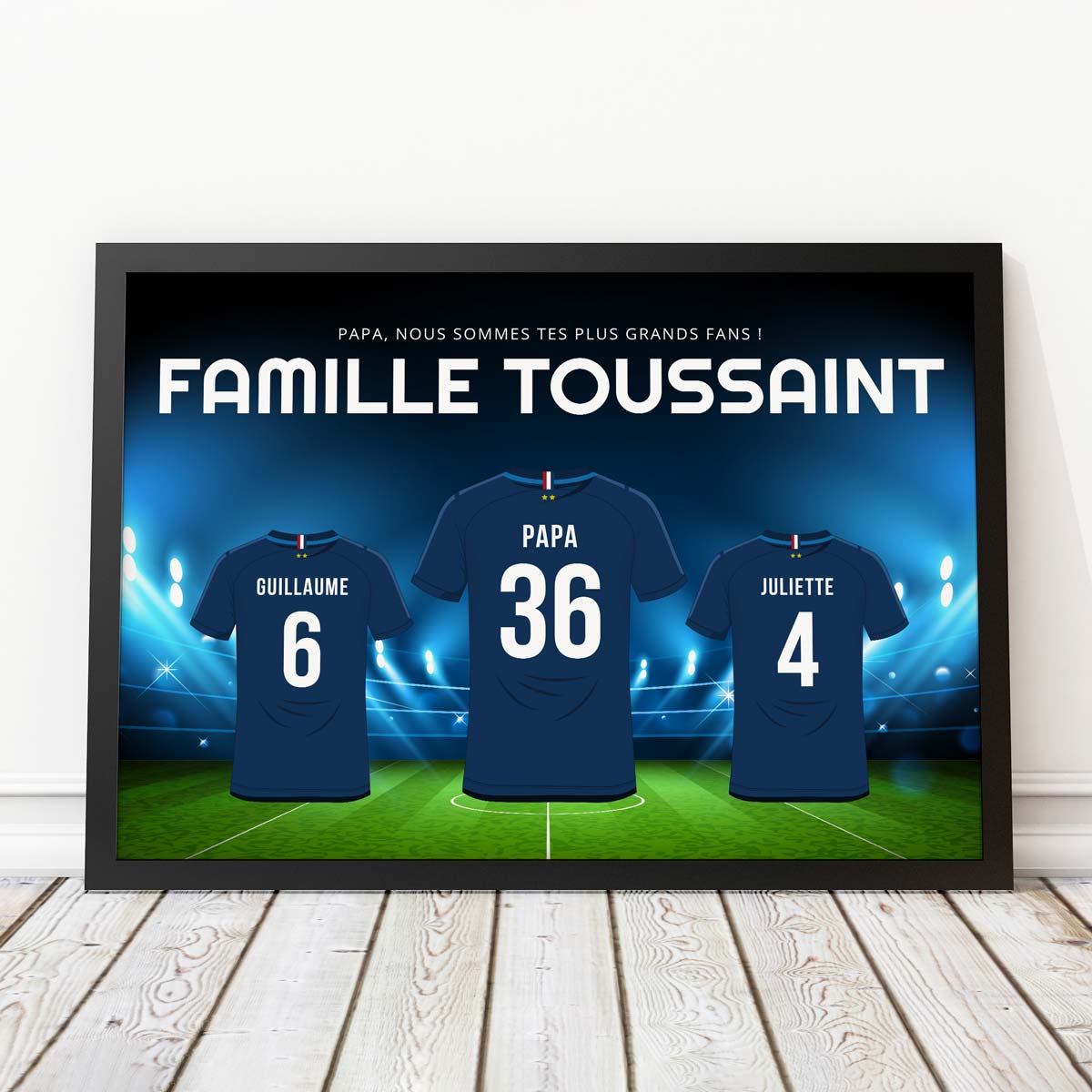 Personalisierbares Poster Familie mit Fußball-Trikots