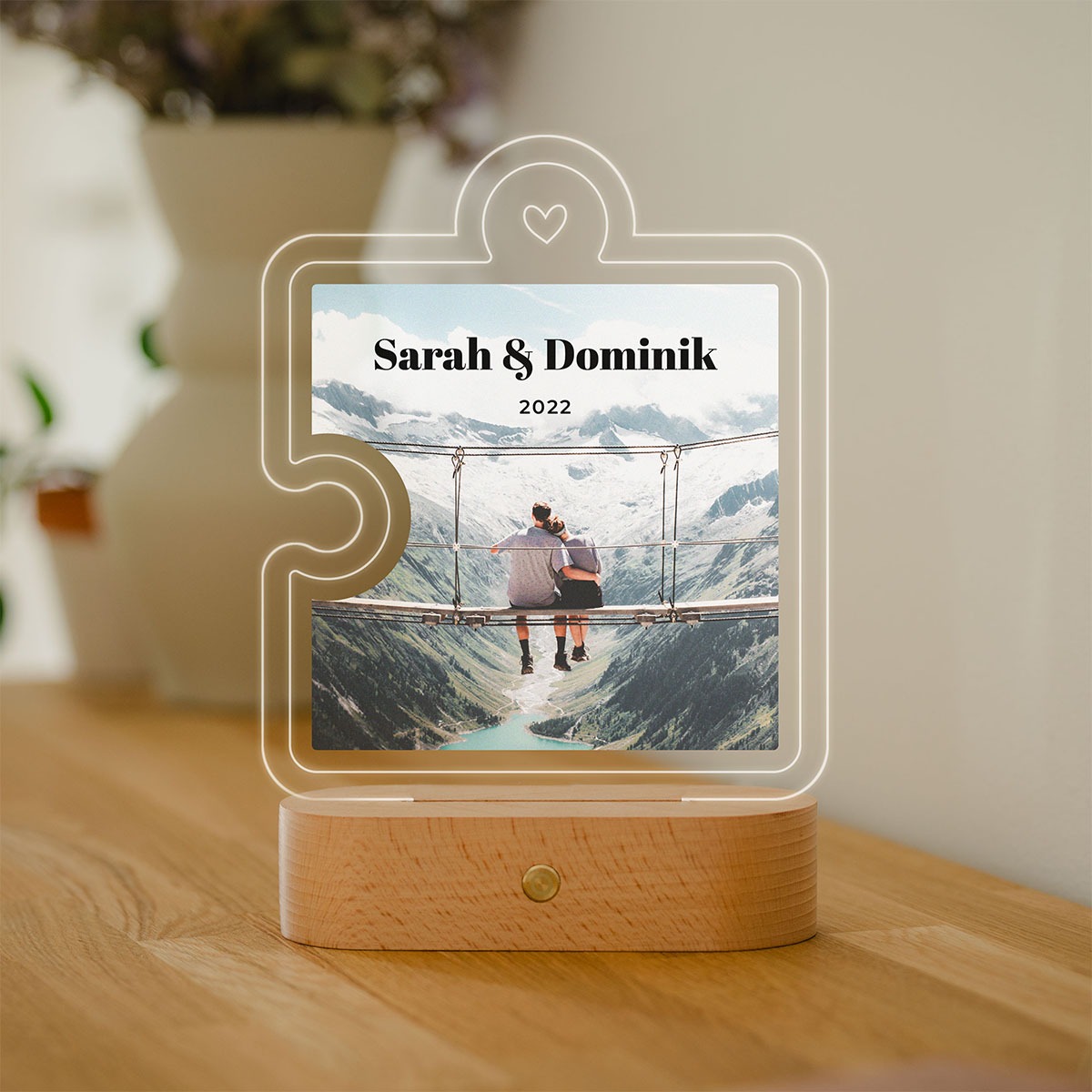 Personalisierbare LED-Lampe Puzzle Teil mit Foto und Text
