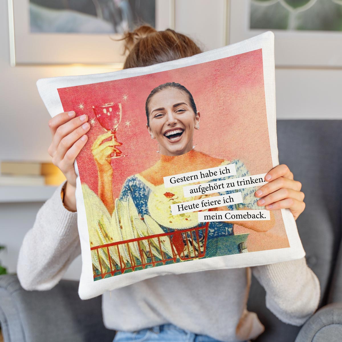 Personalisierbarer Kissenbezug mit Gesicht im Retro-Design