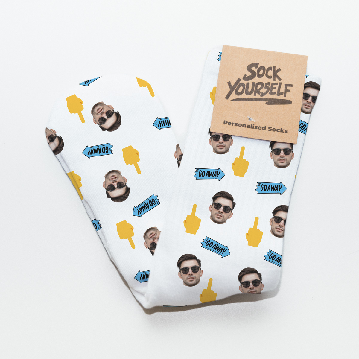 Personalisierbare Socken mit Gesicht und Hintergründen