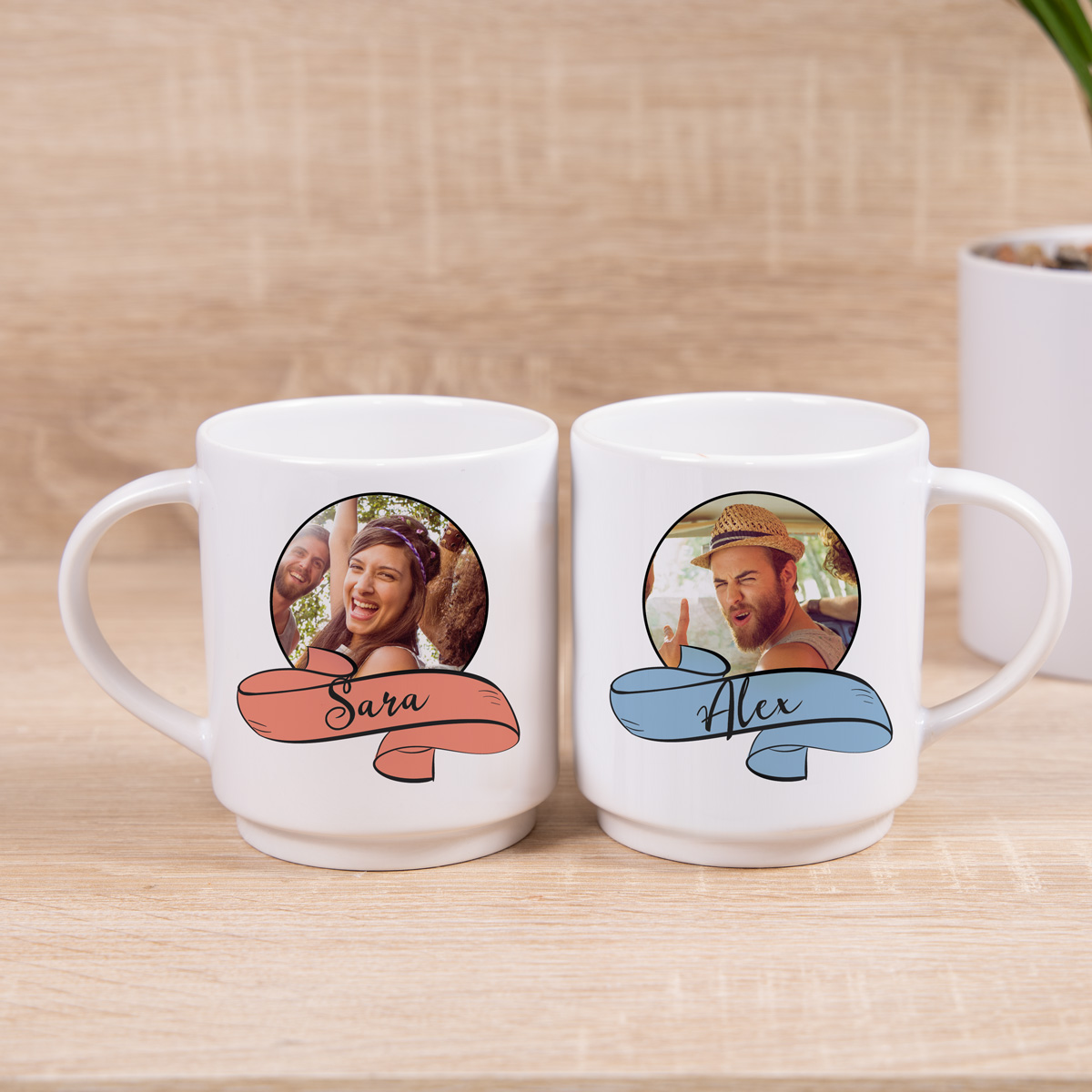 Personalisierbare Stapeltasse mit Foto und Namen