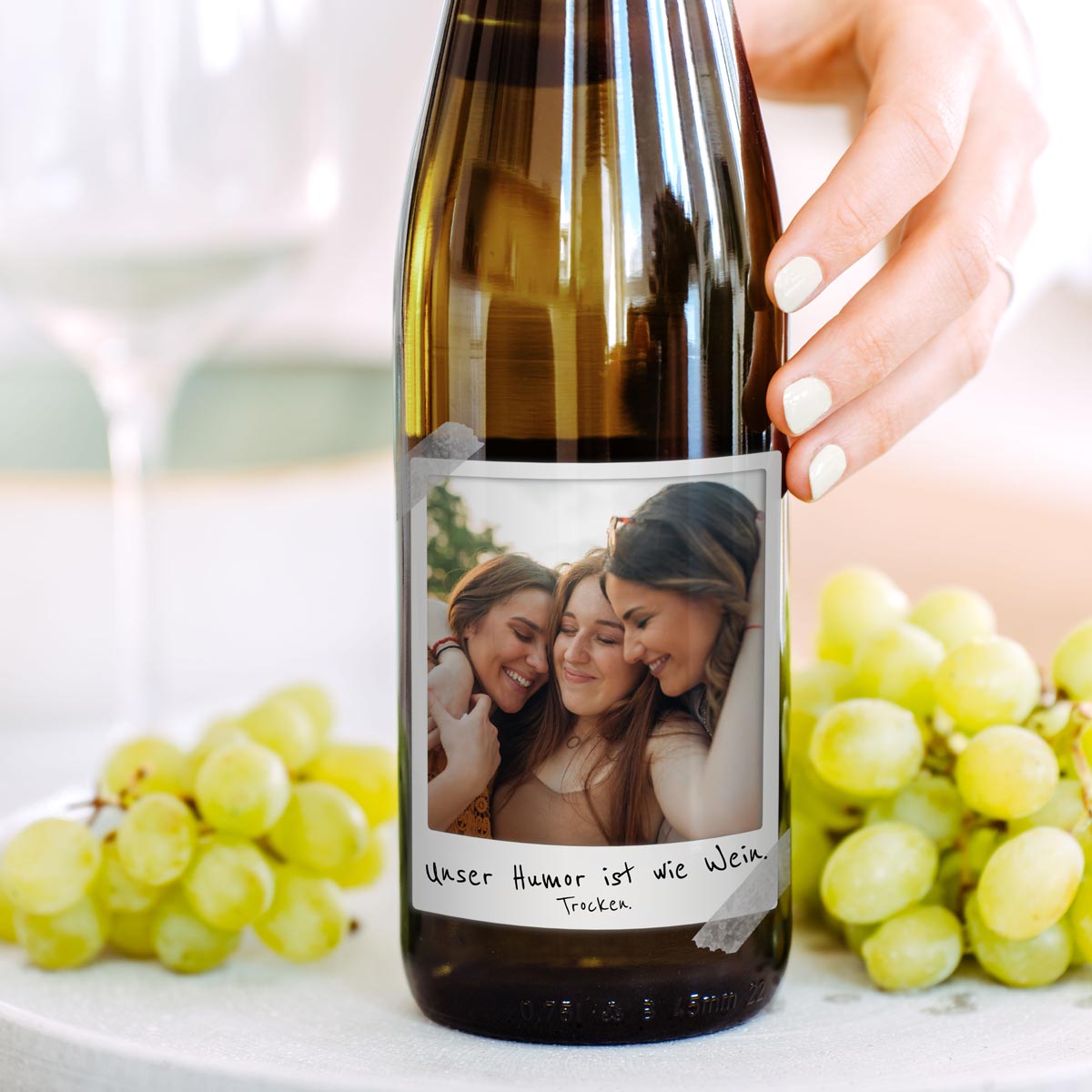 Personalisierbarer Weißwein Polaroid-Look mit Text