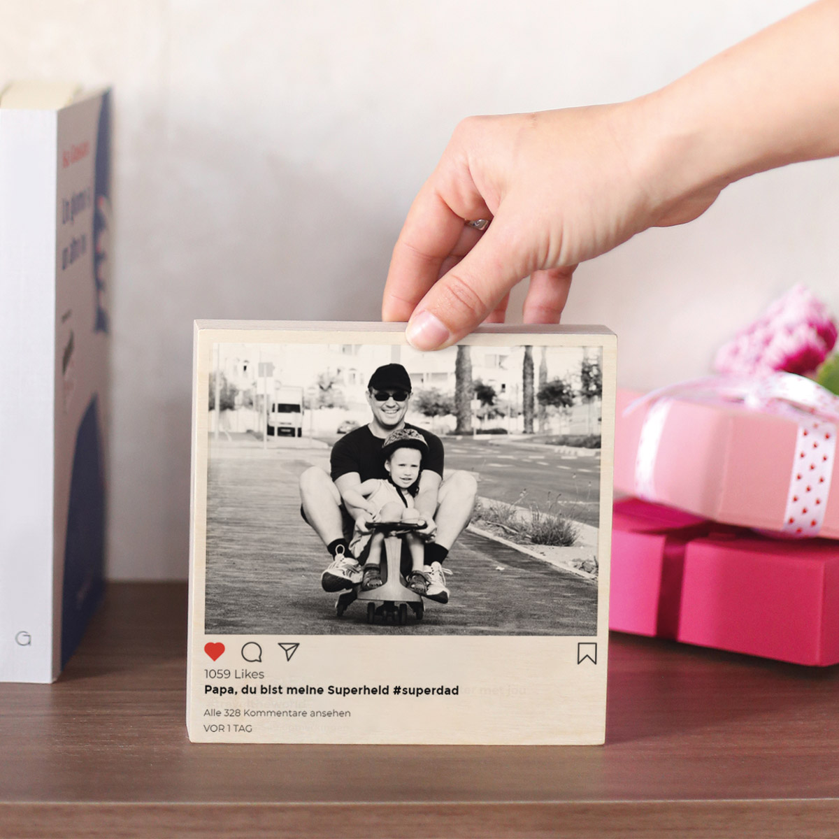 Personalisierbarer Holzblock im Instagram-Style Geschenke für Papa personalisierter Holzblock im Instagram Style