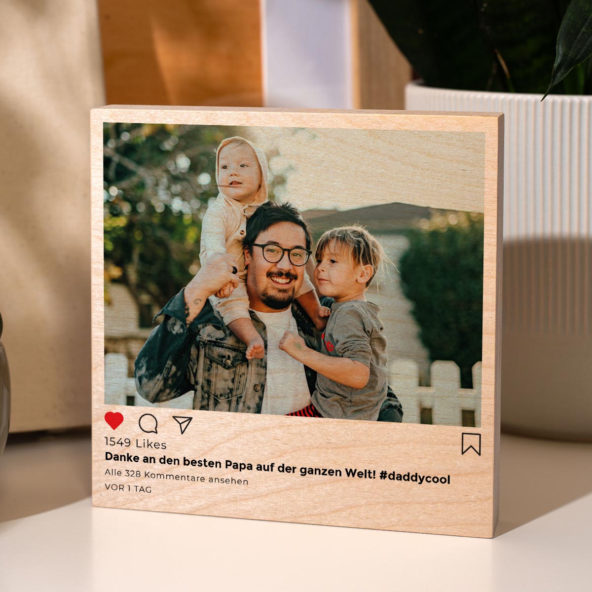 Vatertagsgeschenke Personalisierbarer Holzblock im Instagram Style