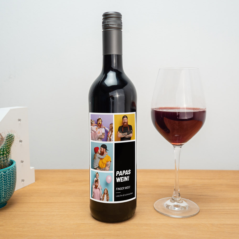 vatertagsgeschenk personalisierbarer rotwein mit fotos und text