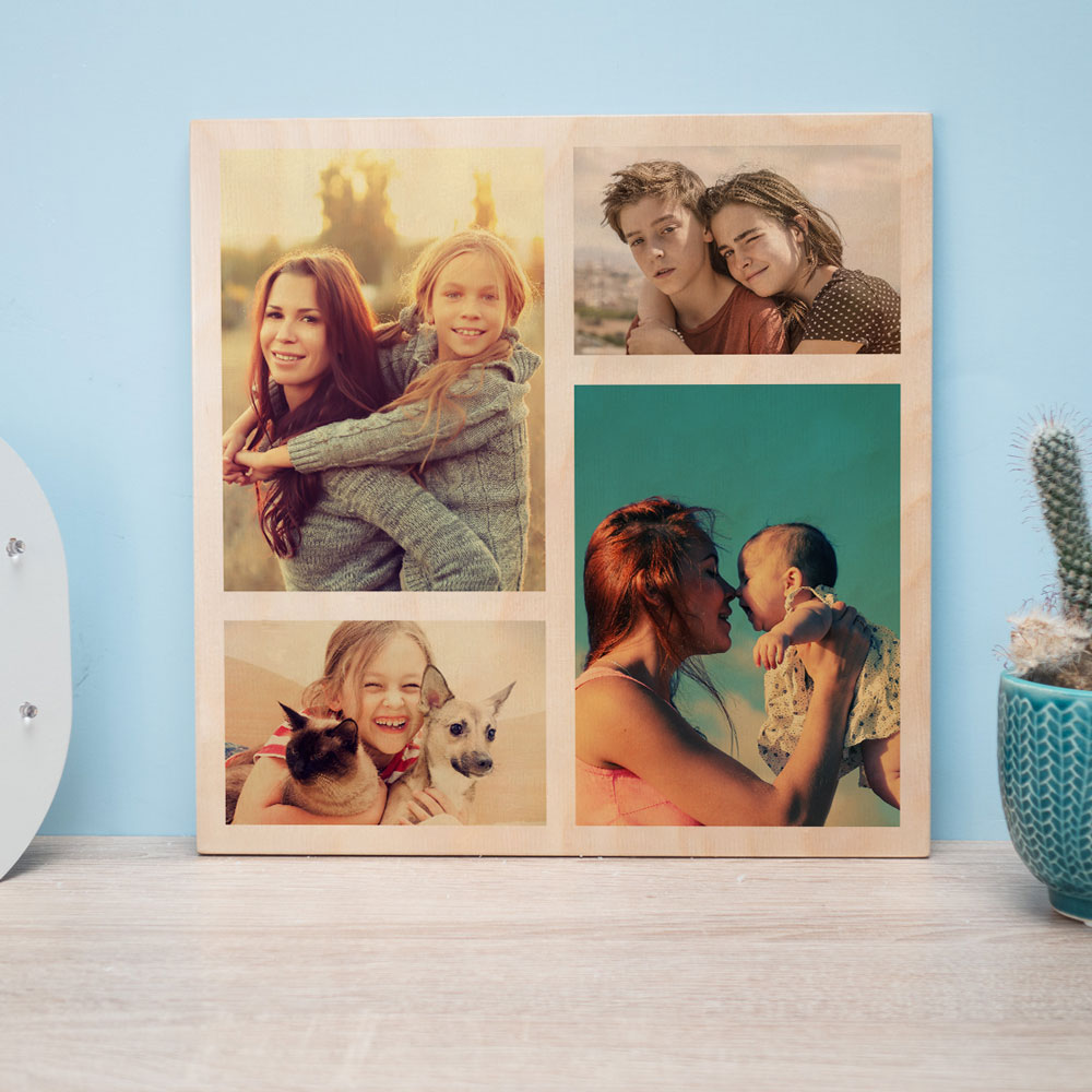 Personalisierbares Foto Holzbild mit 4 Fotos Geschenke für Mama personalisierbares Holzbild mit Fotos