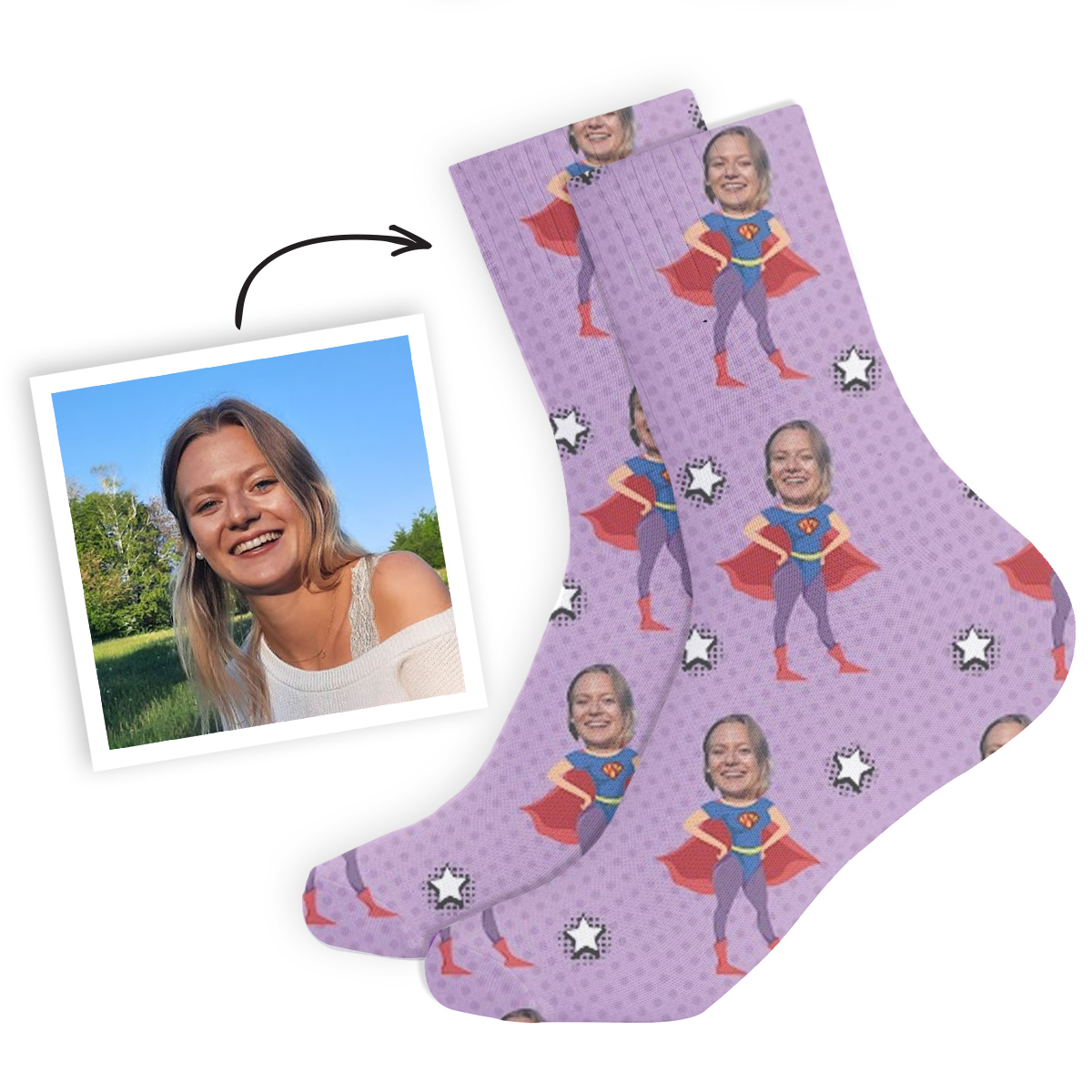 Personalisierbare Socken mit Gesicht und Superhelden Muttertagsgeschenke personalisierbare Superheldinnen Socken