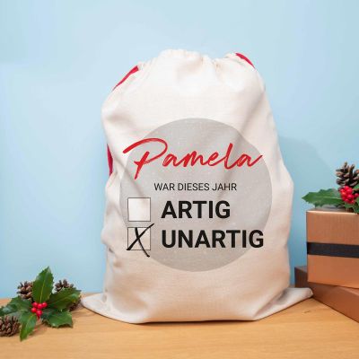 Personalisierbarer Weihnachtssack Artig vs. Unartig Personalisierbarer Weihnachtssack Artig vs. Unartig